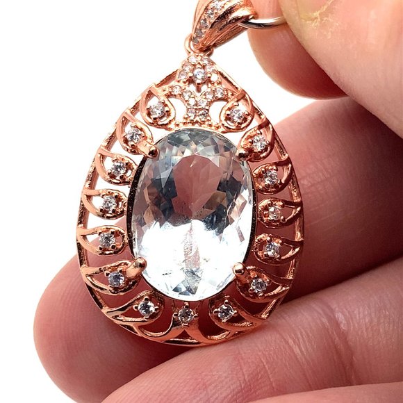 Aquamarine 7.65ct Rose Gold Solid Silver Pendant - Picture 1 of 7